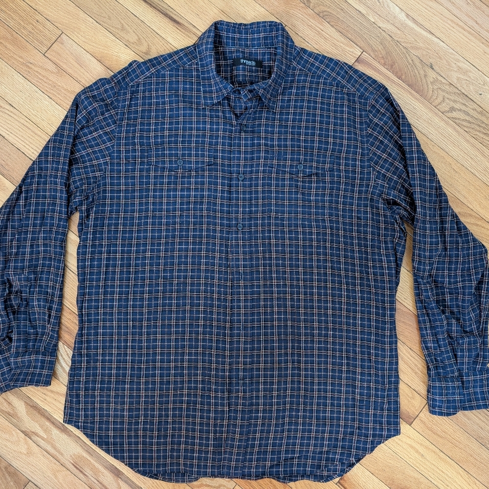 Threads Saks Fifth Ave Navy and Orange Plaid Men's Casual Shirt